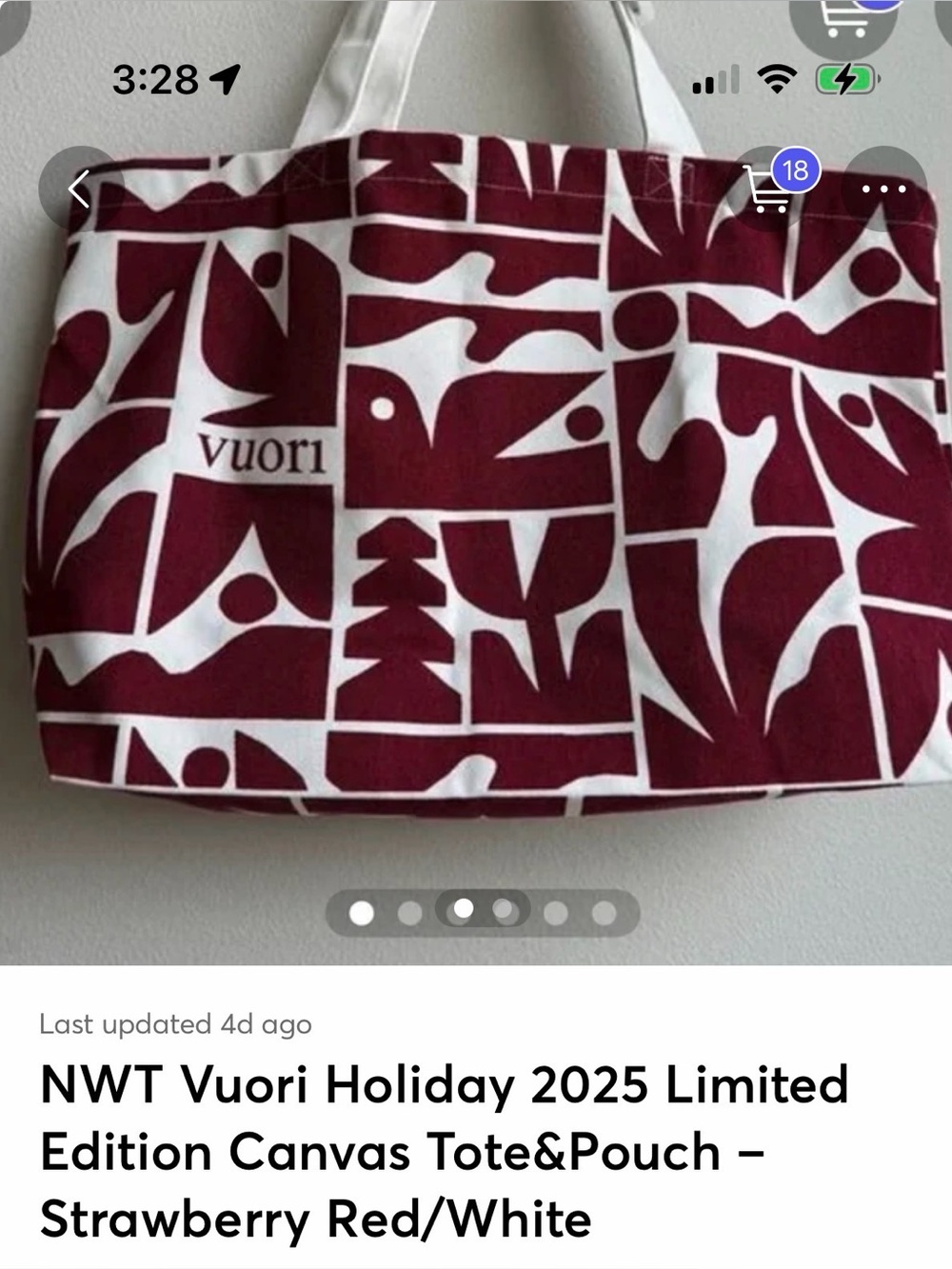 Vuori Red and White Graphic Canvas Tote